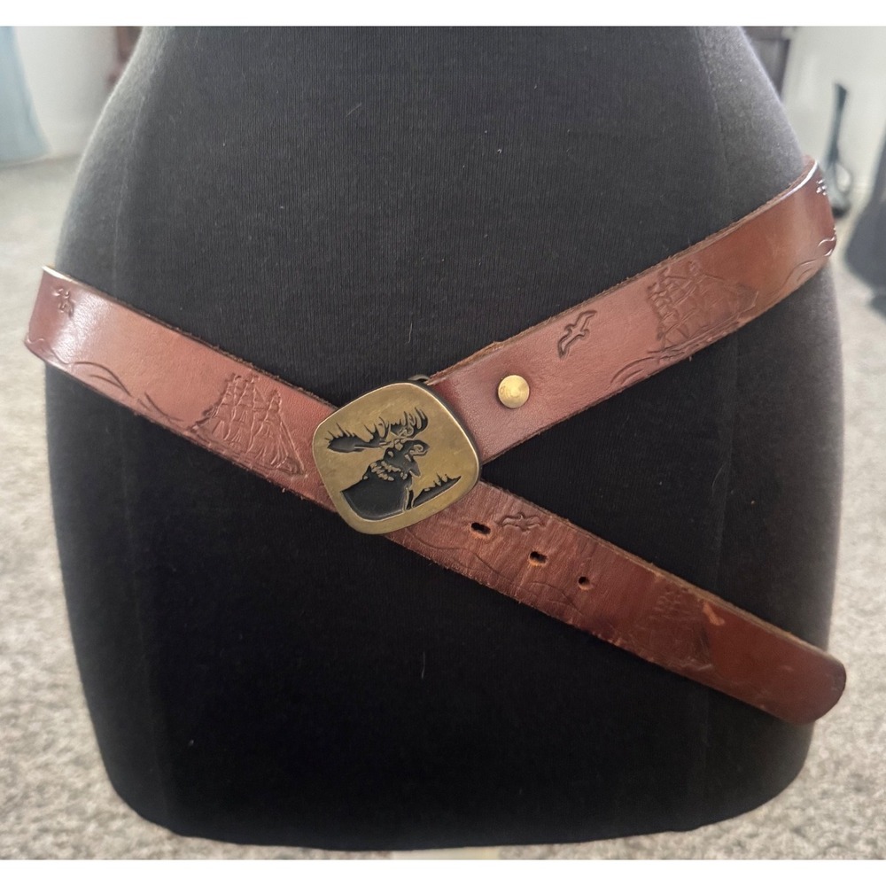 Beggars Pouch Leather Belt Nautical Ship RainbowMetals Bronze Moose Buckle Vtg M